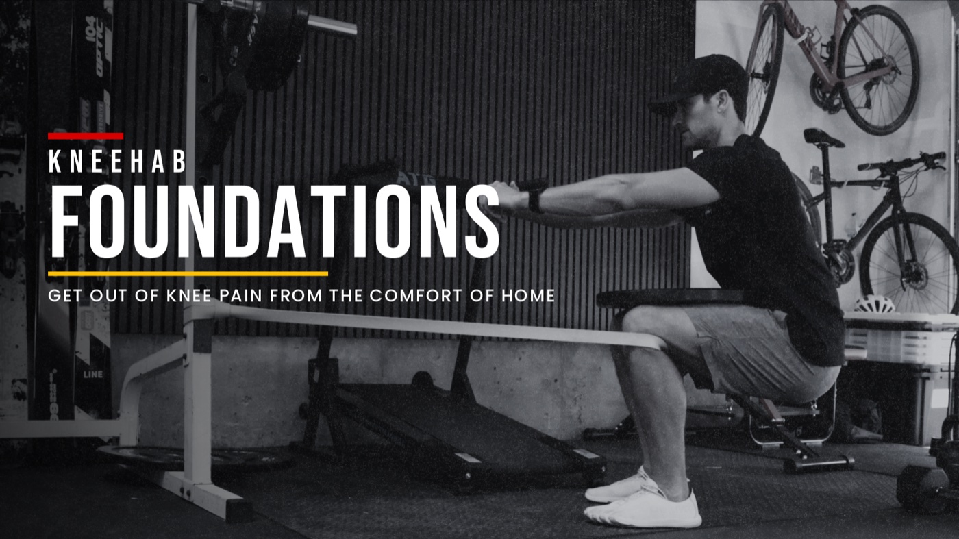 Kneehab Foundations program cover: get out of knee pain from the comfort of home
